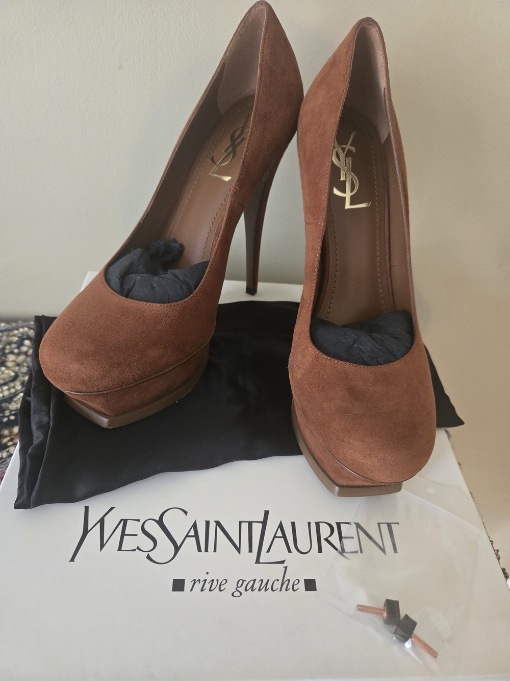 Yves Saint Laurent Brown Suede Platform Pumps